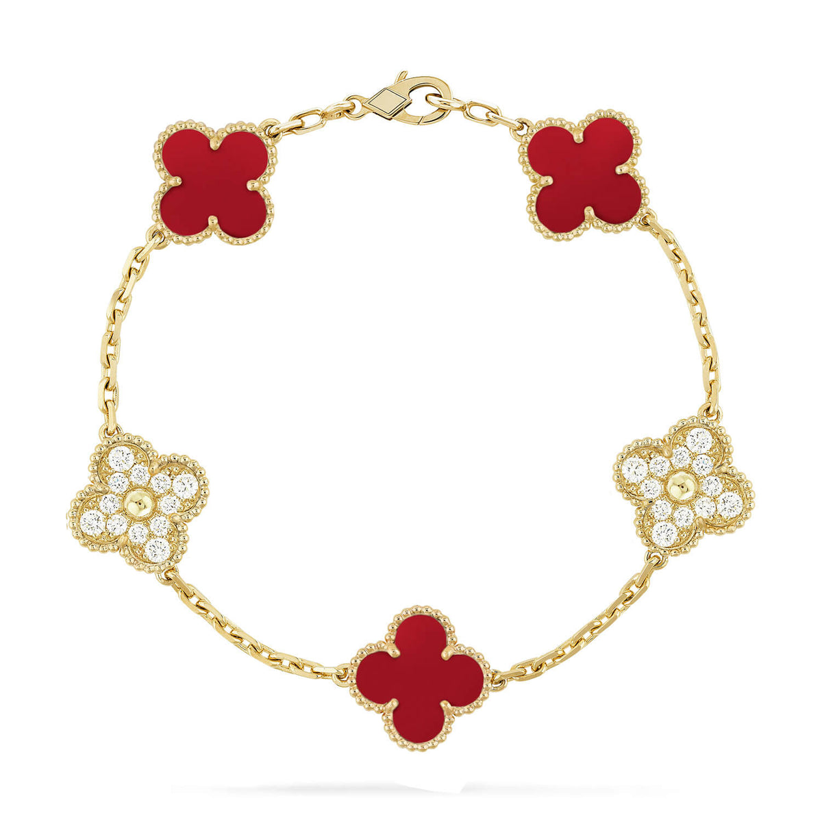 [[⭐DORISW] ]New  CLOVER 5 MOTIF RED CORNELIAN BRACELET COLLECTION
