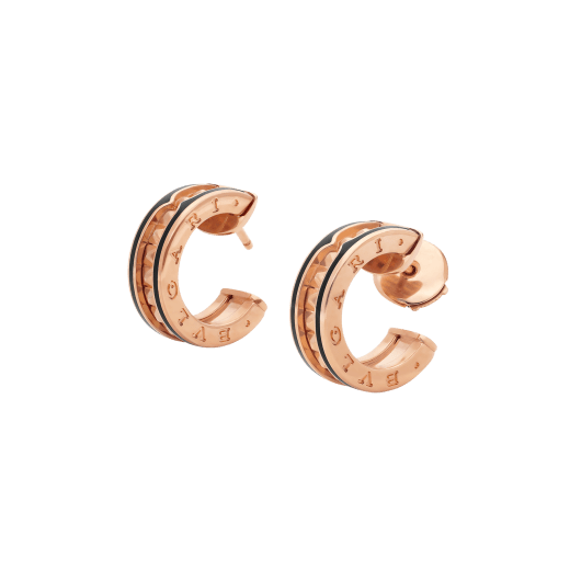 [⭐DORISW]ZERO 1 ROCK PINK GOLD EARRINGS WITH STUDDED SPIRAL AND BLACK CERAMIC