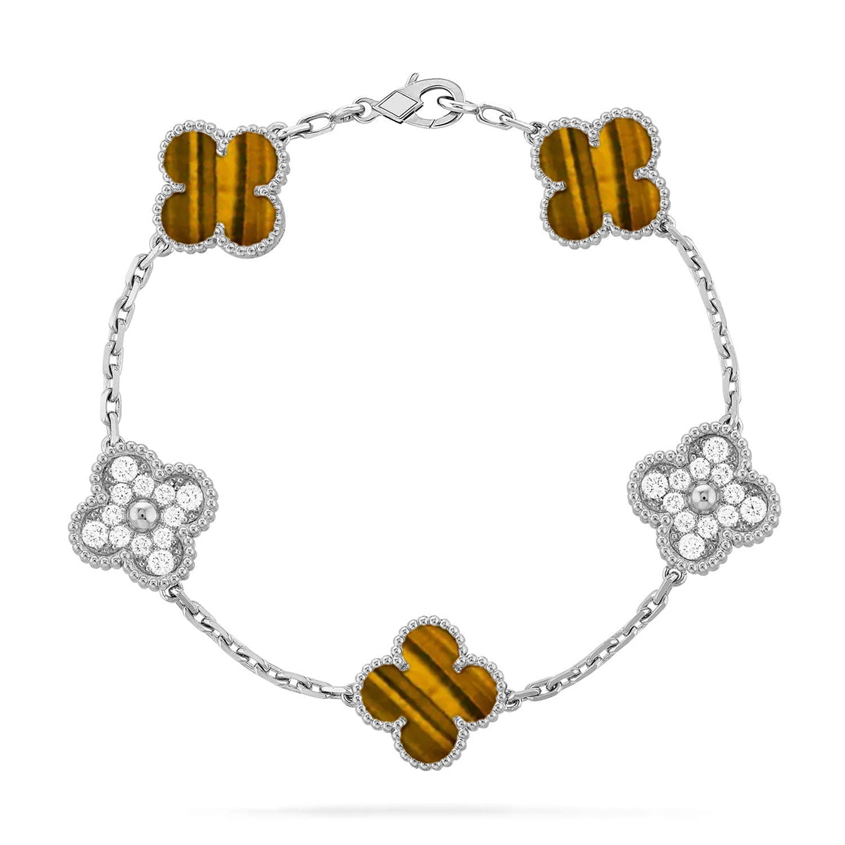 [[⭐DORISW] ]New  CLOVER 5 MOTIFS TIGER EYE BRACELET COLLECTION
