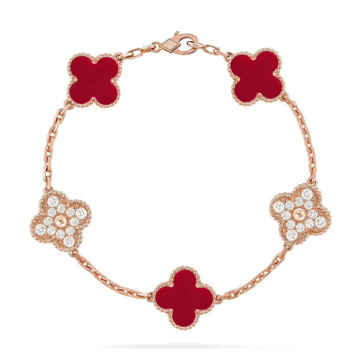[[⭐DORISW] ]New  CLOVER 5 MOTIF RED CORNELIAN BRACELET COLLECTION