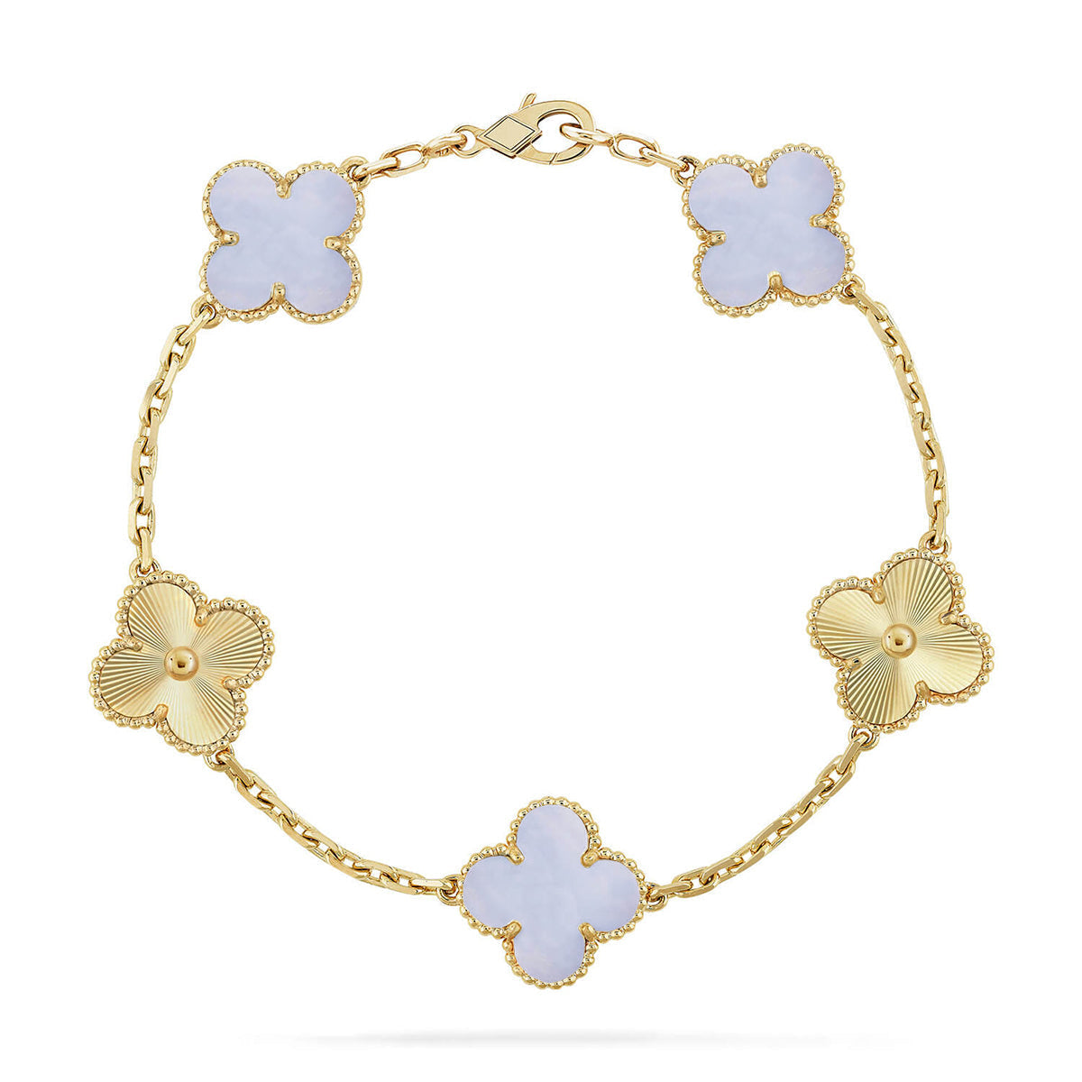 [[⭐DORISW] ]New  CLOVER 5 MOTIF PURPLE CHALCEDONY BRACELET COLLECTION