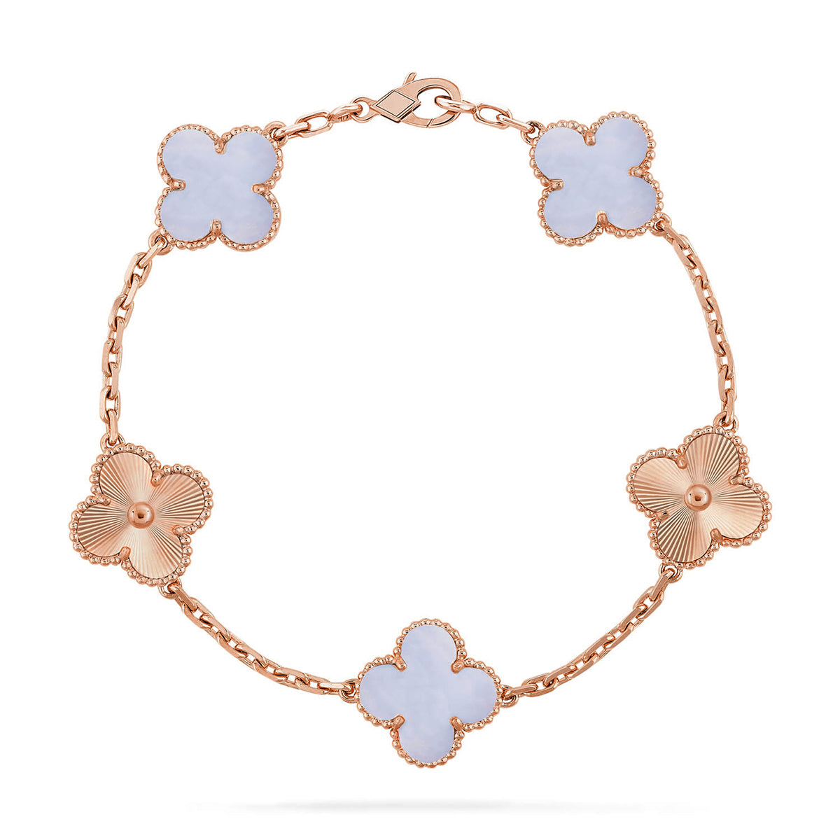 [[⭐DORISW] ]New  CLOVER 5 MOTIF PURPLE CHALCEDONY BRACELET COLLECTION