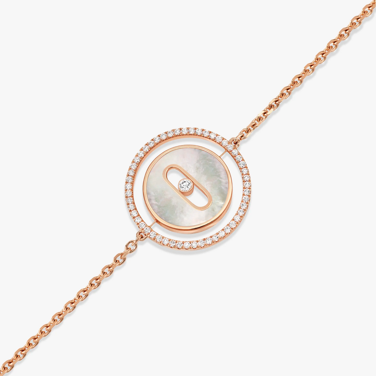 [⭐DORISW]LUCKY MOVE ARMBAND AUS WEISSEM PERLMUTT, ROSEGOLD UND DIAMANTEN