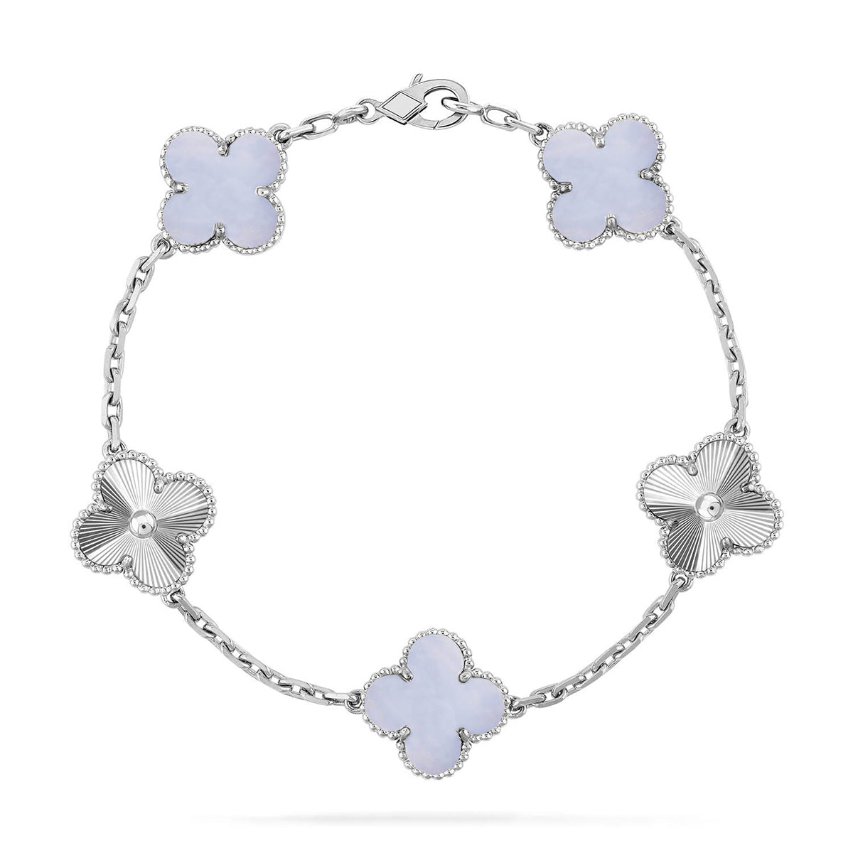 [[⭐DORISW] ]New  CLOVER 5 MOTIF PURPLE CHALCEDONY BRACELET COLLECTION