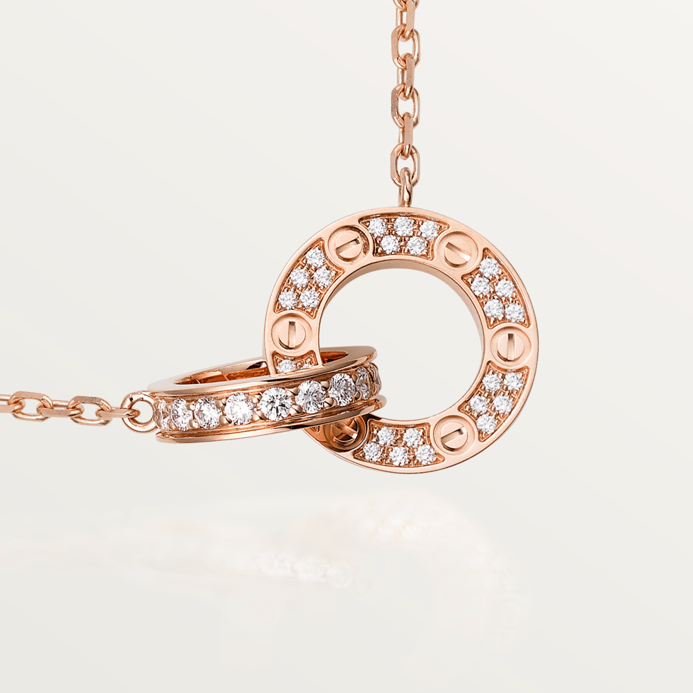 [⭐DORISW] LOVE 7.6MM ネックレス ローズゴールド＆シルバー フルダイヤモンド