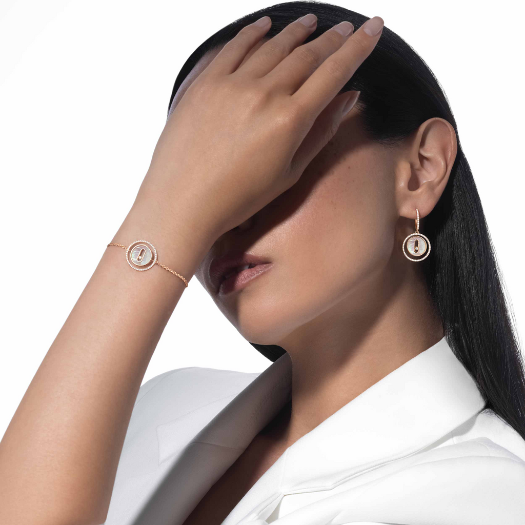 [⭐DORISW]LUCKY MOVE ARMBAND AUS WEISSEM PERLMUTT, ROSEGOLD UND DIAMANTEN