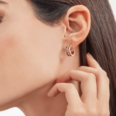 [⭐DORISW]ZERO 1 ROCK PINK GOLD EARRINGS WITH STUDDED SPIRAL AND BLACK CERAMIC