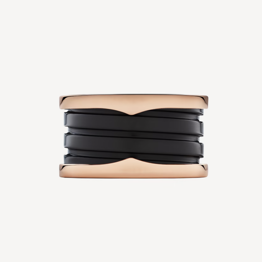 [⭐DORISW]ZERO 1 FOUR-BAND LOOPS AND BLACK CERAMIC SPIRAL PINK GOLD RING
