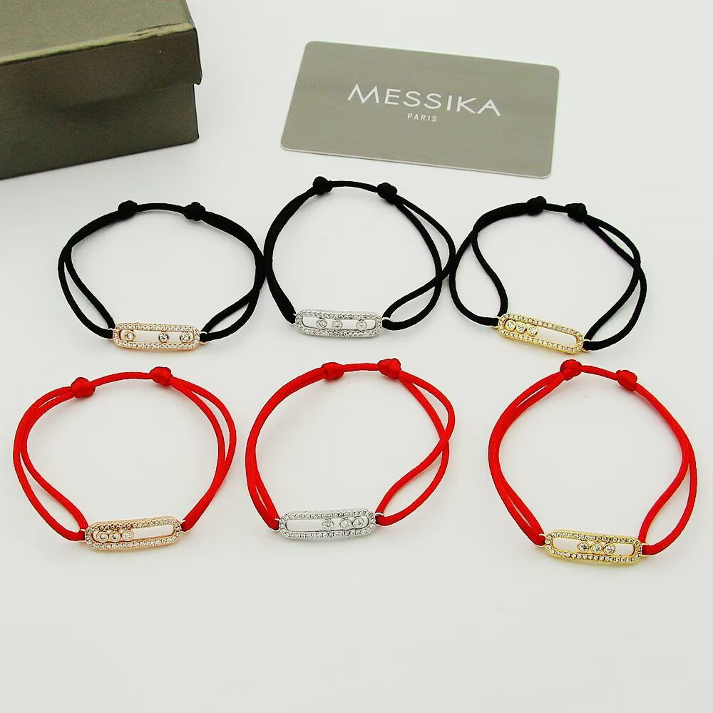 [⭐DORISW]Messika Care(s) Armband mit rosa Kordel und Diamant-Pavé
