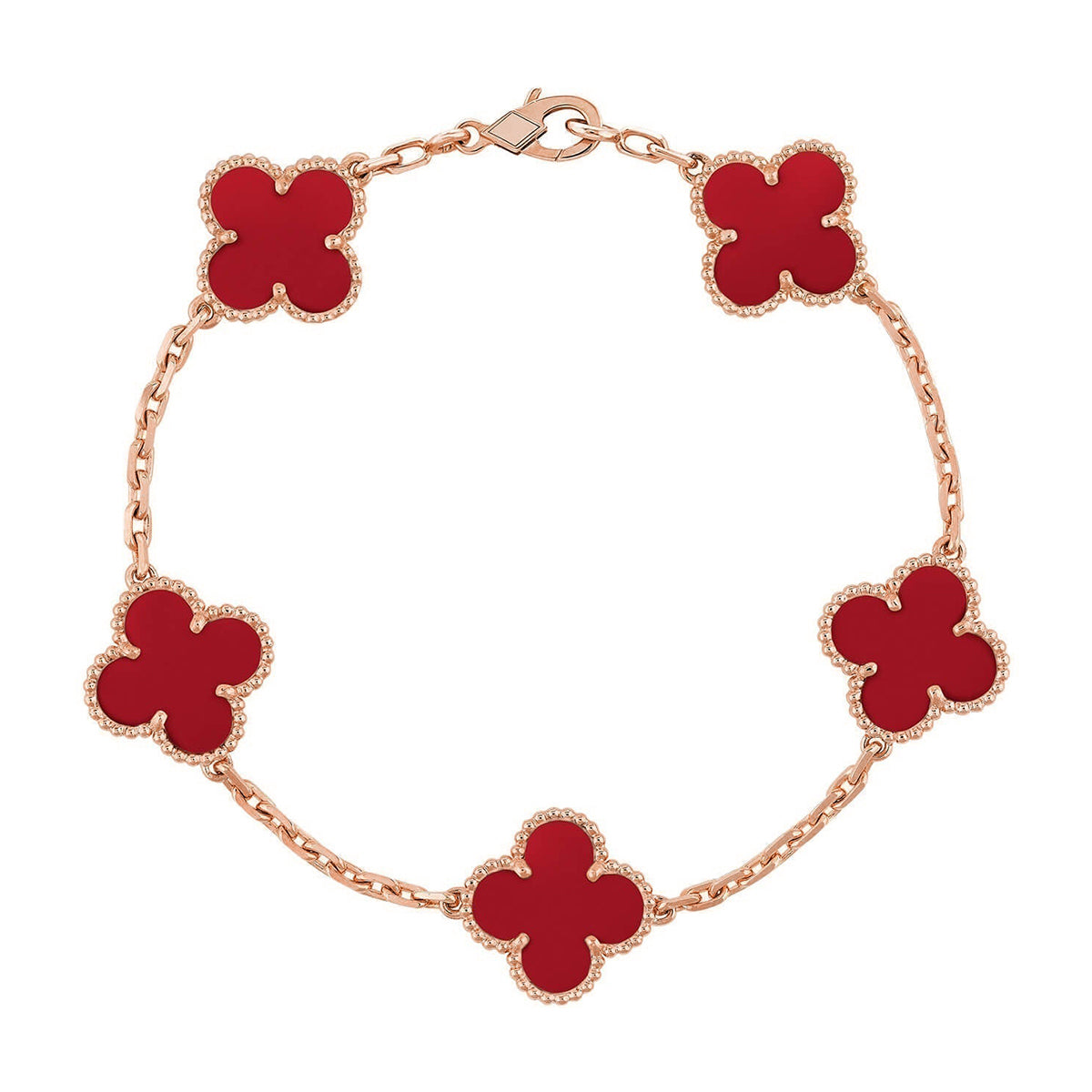 [[⭐DORISW] ]New  CLOVER 5 MOTIF RED CORNELIAN BRACELET COLLECTION