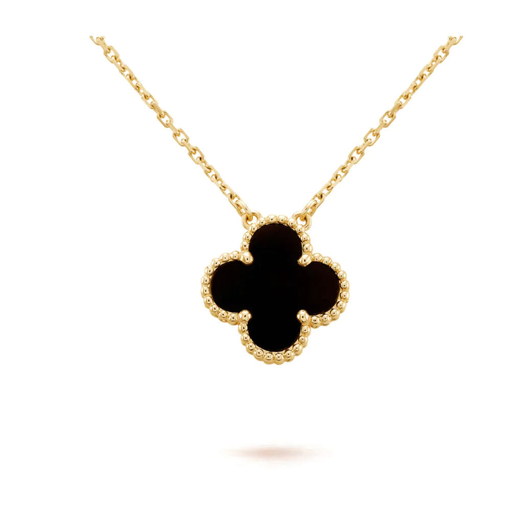 [⭐DORISW] CLOVER 15MM SCHWARZER ONYX EINZELBLUMEN-HALSKETTE