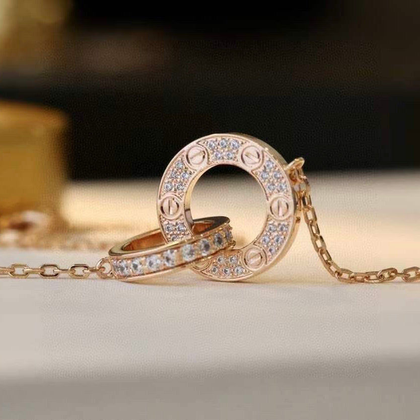 [⭐DORISW] LOVE 7.6MM ネックレス ローズゴールド＆シルバー フルダイヤモンド