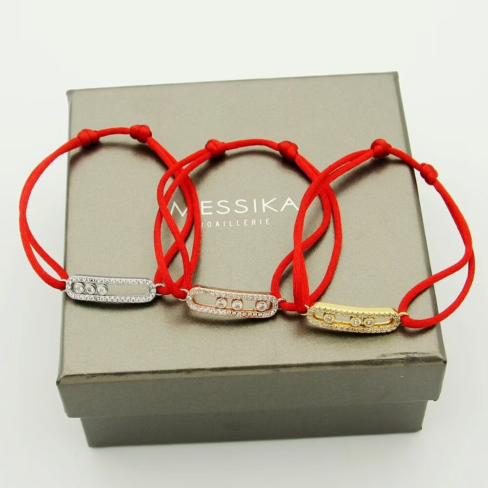 [⭐DORISW]Messika Care(s) Armband mit rosa Kordel und Diamant-Pavé