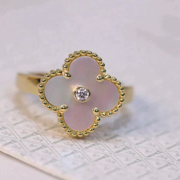[⭐DORISW] CLOVER PINK MOP RING GOLD DIAMANT