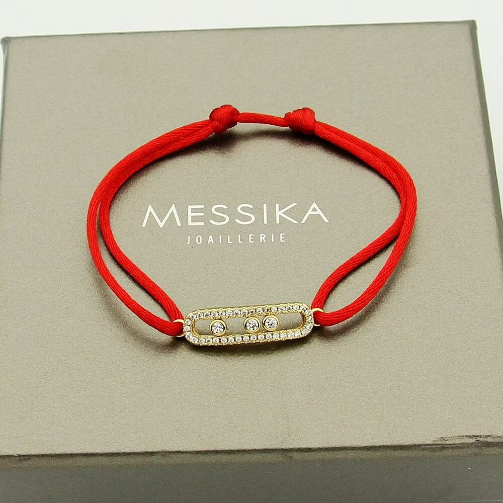 [⭐DORISW]Messika Care(s) Armband mit rosa Kordel und Diamant-Pavé