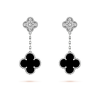[⭐DORISW] CLOVER 2 MOTIFS  DIAMOND ONYX EARRINGS SILVER