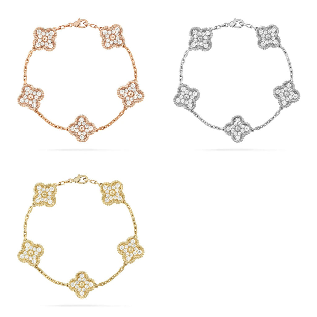 [[⭐DORISW] ] 新作 クローバー5モチーフ フルダイヤモンドブレスレットコレクション