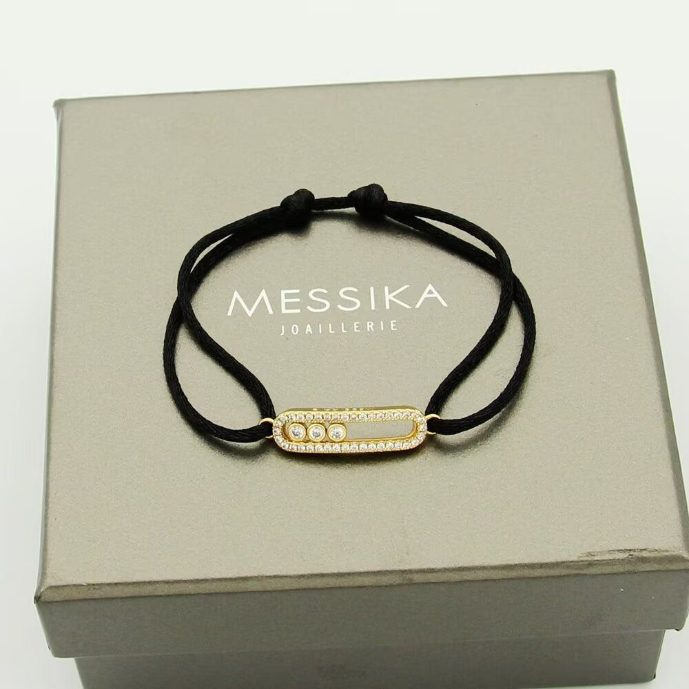 [⭐DORISW]Messika Care(s) Armband mit rosa Kordel und Diamant-Pavé