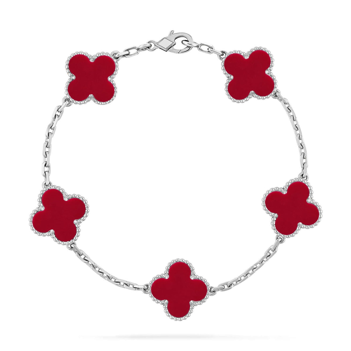 [[⭐DORISW] ]New  CLOVER 5 MOTIF RED CORNELIAN BRACELET COLLECTION