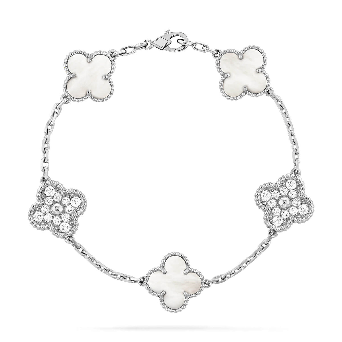 [[⭐DORISW] ]NEUE CLOVER WHITE PEARL MOP 5-MOTIV ARMBAND-KOLLEKTION