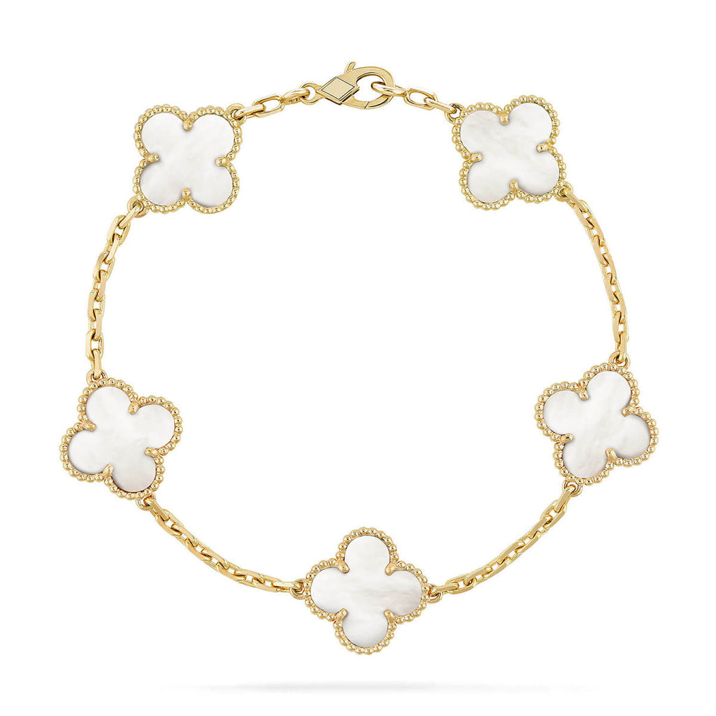 [[⭐DORISW] ]NEUE CLOVER WHITE PEARL MOP 5-MOTIV ARMBAND-KOLLEKTION