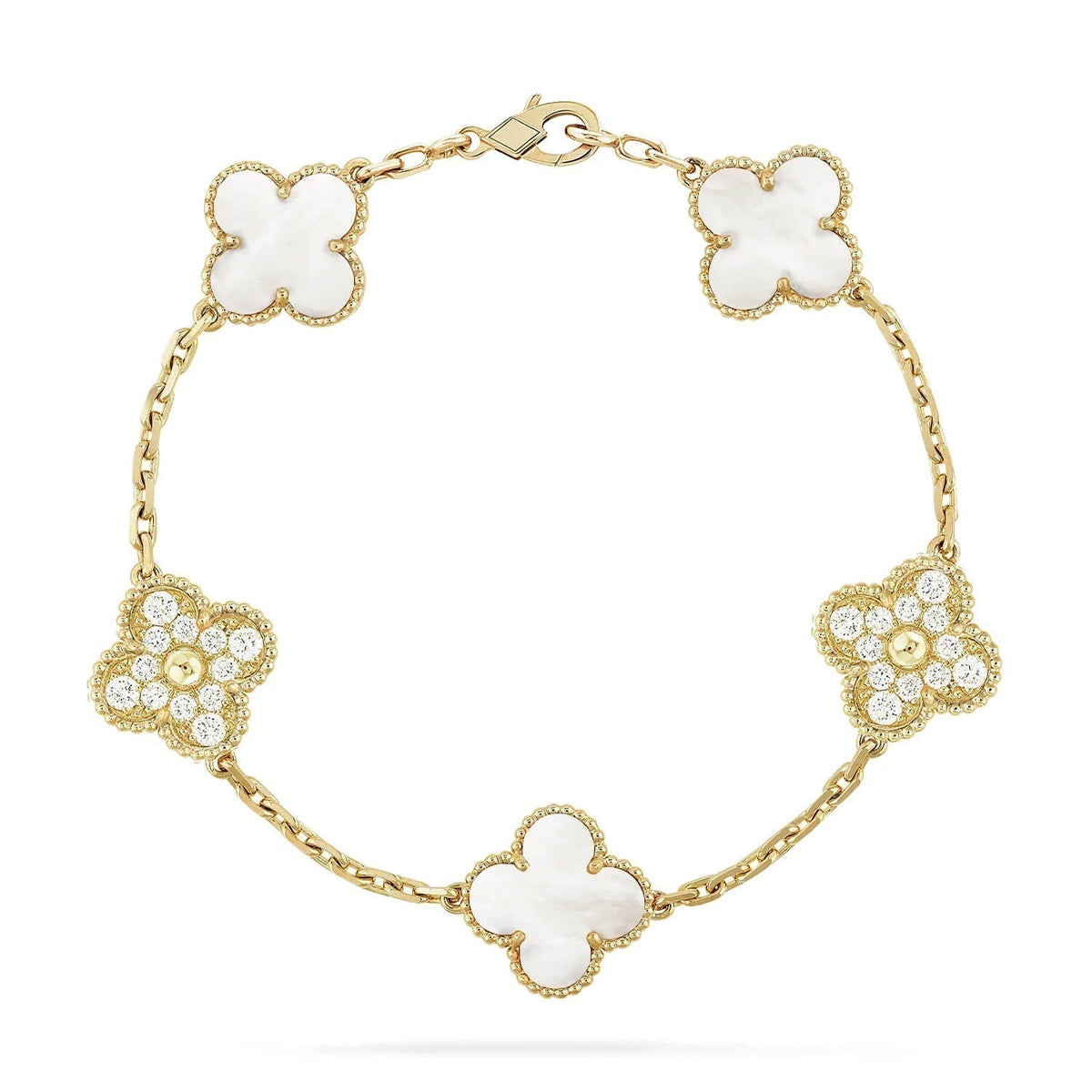[[⭐DORISW] ]NEUE CLOVER WHITE PEARL MOP 5-MOTIV ARMBAND-KOLLEKTION