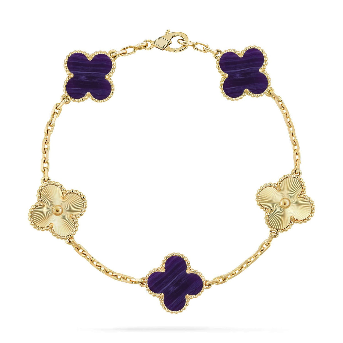 [[⭐DORISW] ]NEUE CLOVER 5 MOTIV ARMBAND-KOLLEKTION MIT LILA STREIFEN