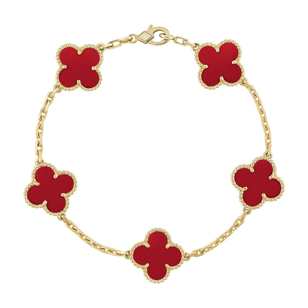 [[⭐DORISW] ]New  CLOVER 5 MOTIF RED CORNELIAN BRACELET COLLECTION
