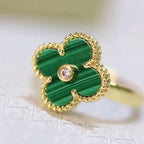 [⭐DORISW] CLOVER MALACHITE RING GOLD DIAMOND