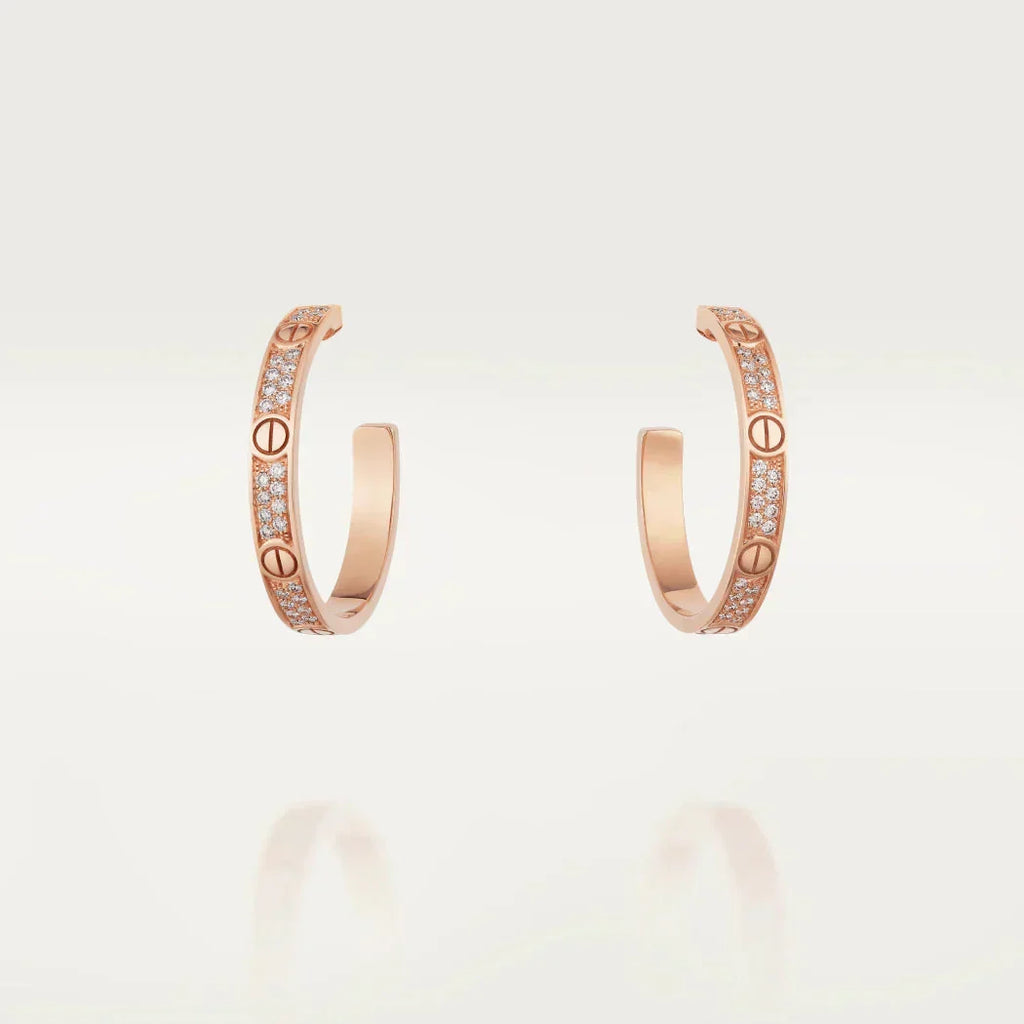 [⭐DORISW] LOVE DIAMOND PINK GOLD HOOP EARRINGS