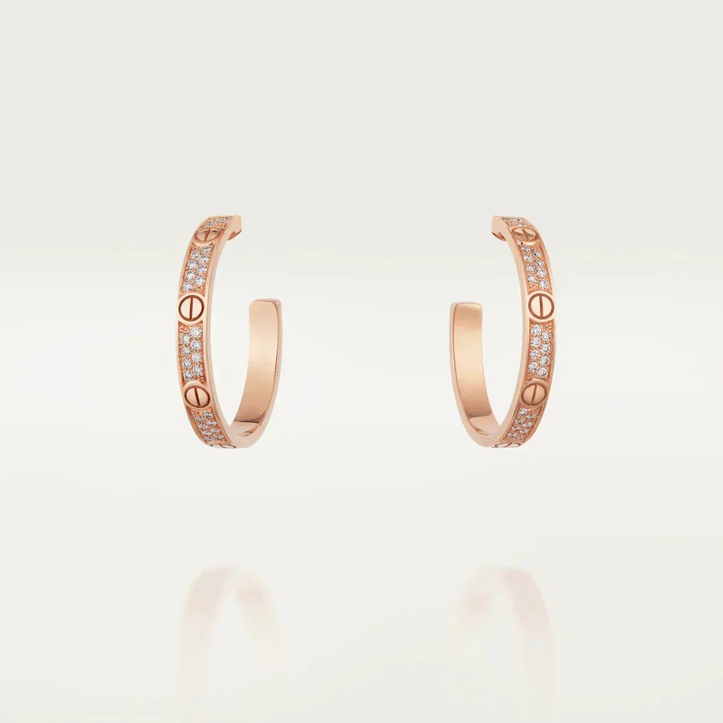 [⭐DORISW] LOVE DIAMOND PINK GOLD HOOP EARRINGS