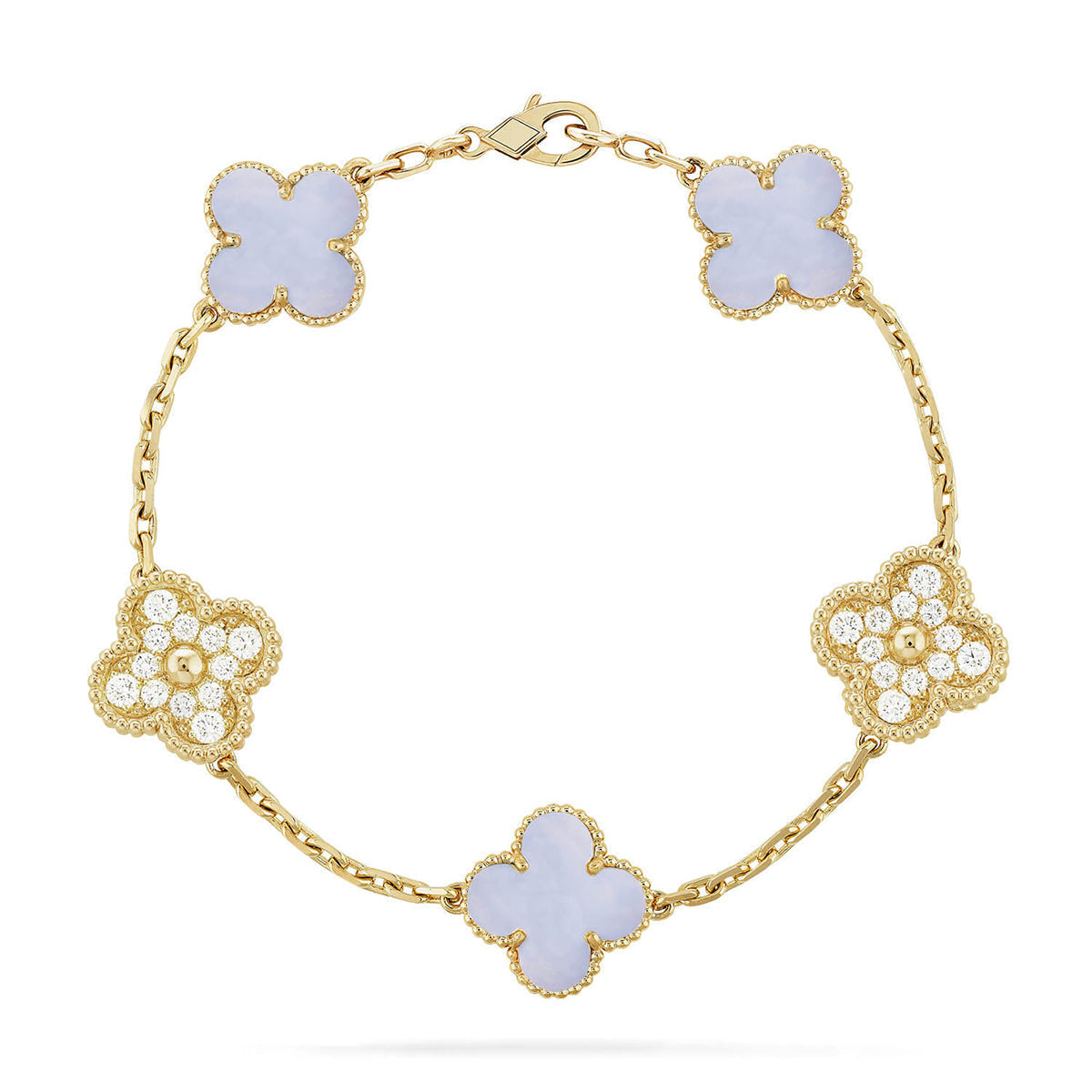 [[⭐DORISW] ]New  CLOVER 5 MOTIF PURPLE CHALCEDONY BRACELET COLLECTION
