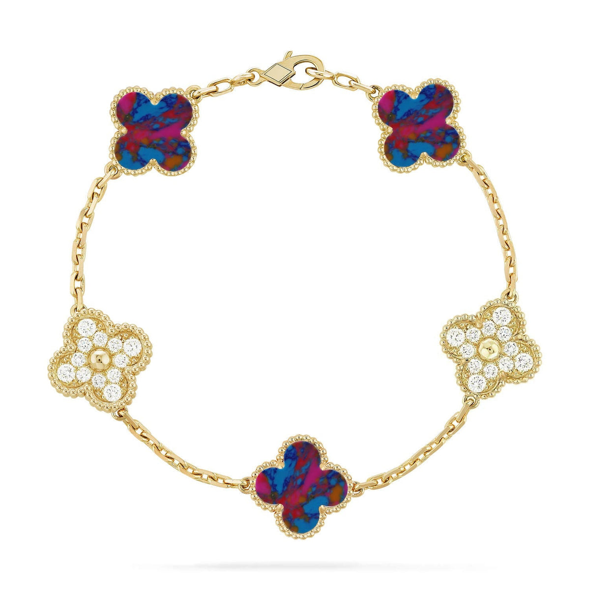 [[⭐DORISW] ]NEUE CLOVER 5 MOTIV FARBSTEIN-ARMBAND-KOLLEKTION