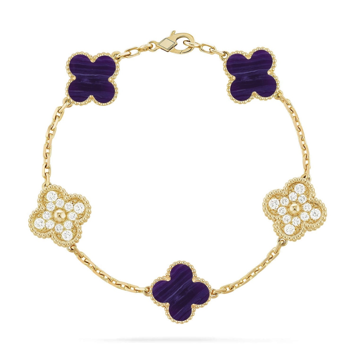 [[⭐DORISW] ]NEUE CLOVER 5 MOTIV ARMBAND-KOLLEKTION MIT LILA STREIFEN