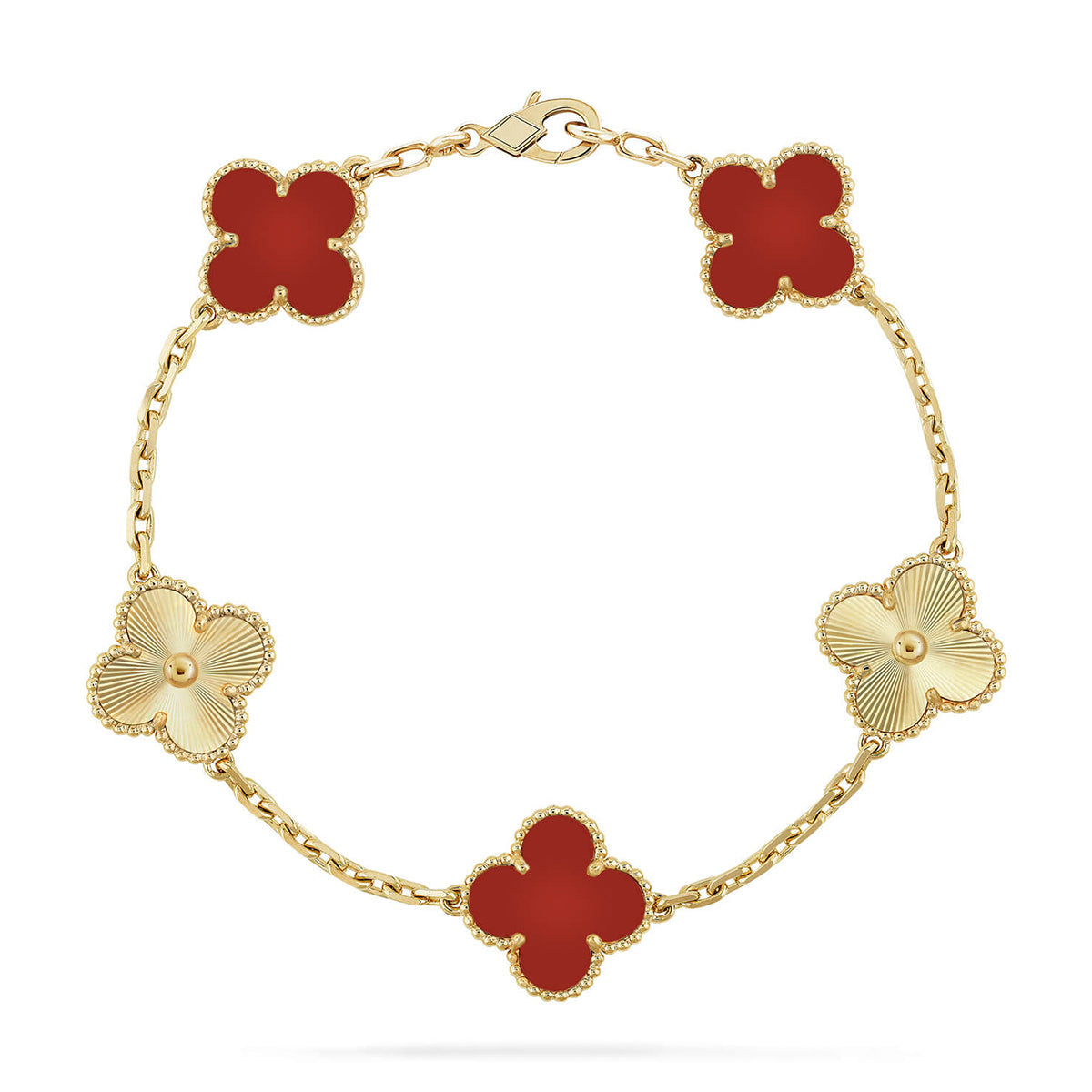 [[⭐DORISW] ]New  CLOVER 5 MOTIF RED CORNELIAN BRACELET COLLECTION