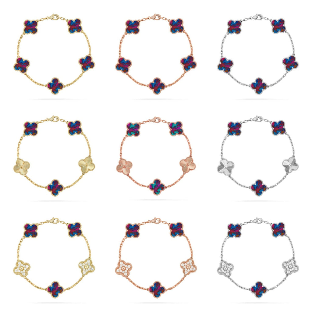 [[⭐DORISW] ]New CLOVER 5 MOTIF COLOR GEMSTONES BRACELET COLLECTION