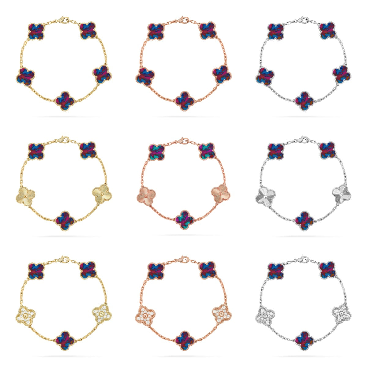 [[⭐DORISW] ]New CLOVER 5 MOTIF COLOR GEMSTONES BRACELET COLLECTION