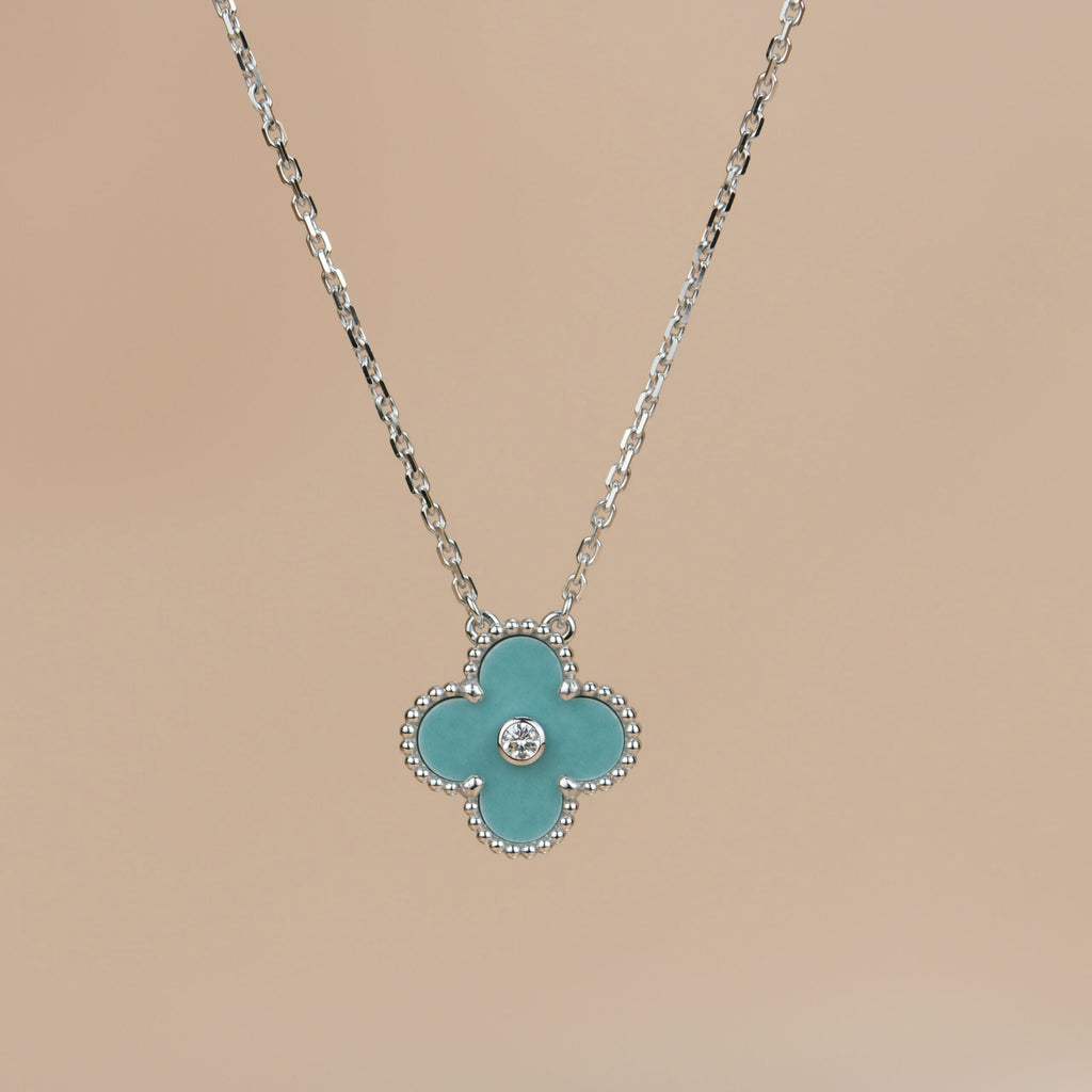 [⭐DORISW] CLOVER 15MM DIAMOND SVRES PORCELAIN  NECKLACE SILVER