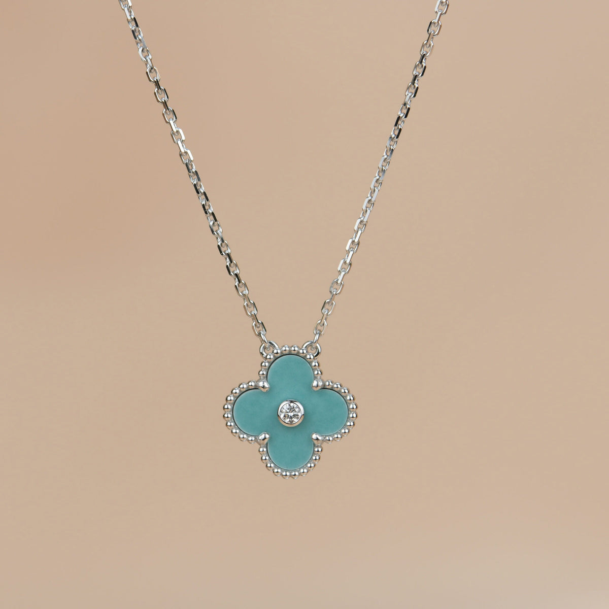 [⭐DORISW] CLOVER 15MM DIAMOND SVRES PORCELAIN  NECKLACE SILVER