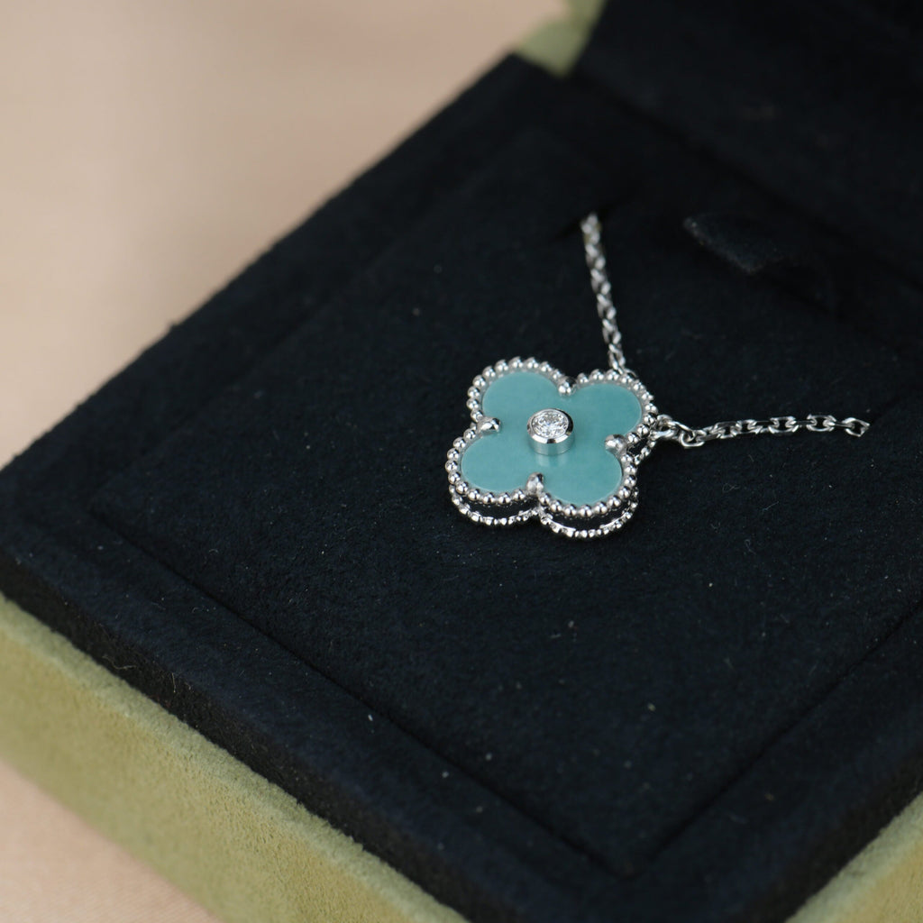 [⭐DORISW] CLOVER 15MM DIAMOND SVRES PORCELAIN  NECKLACE SILVER