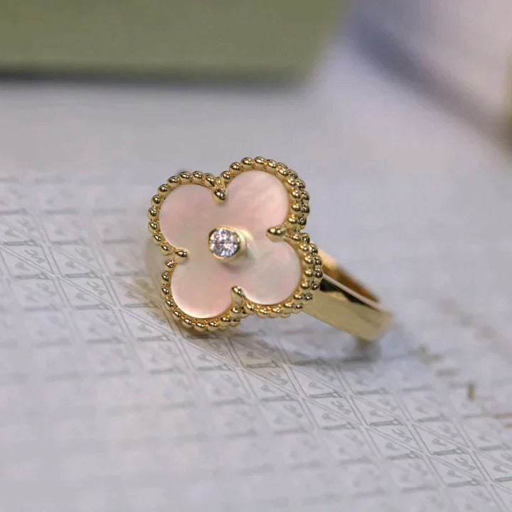 [⭐DORISW] CLOVER PINK MOP RING GOLD DIAMANT