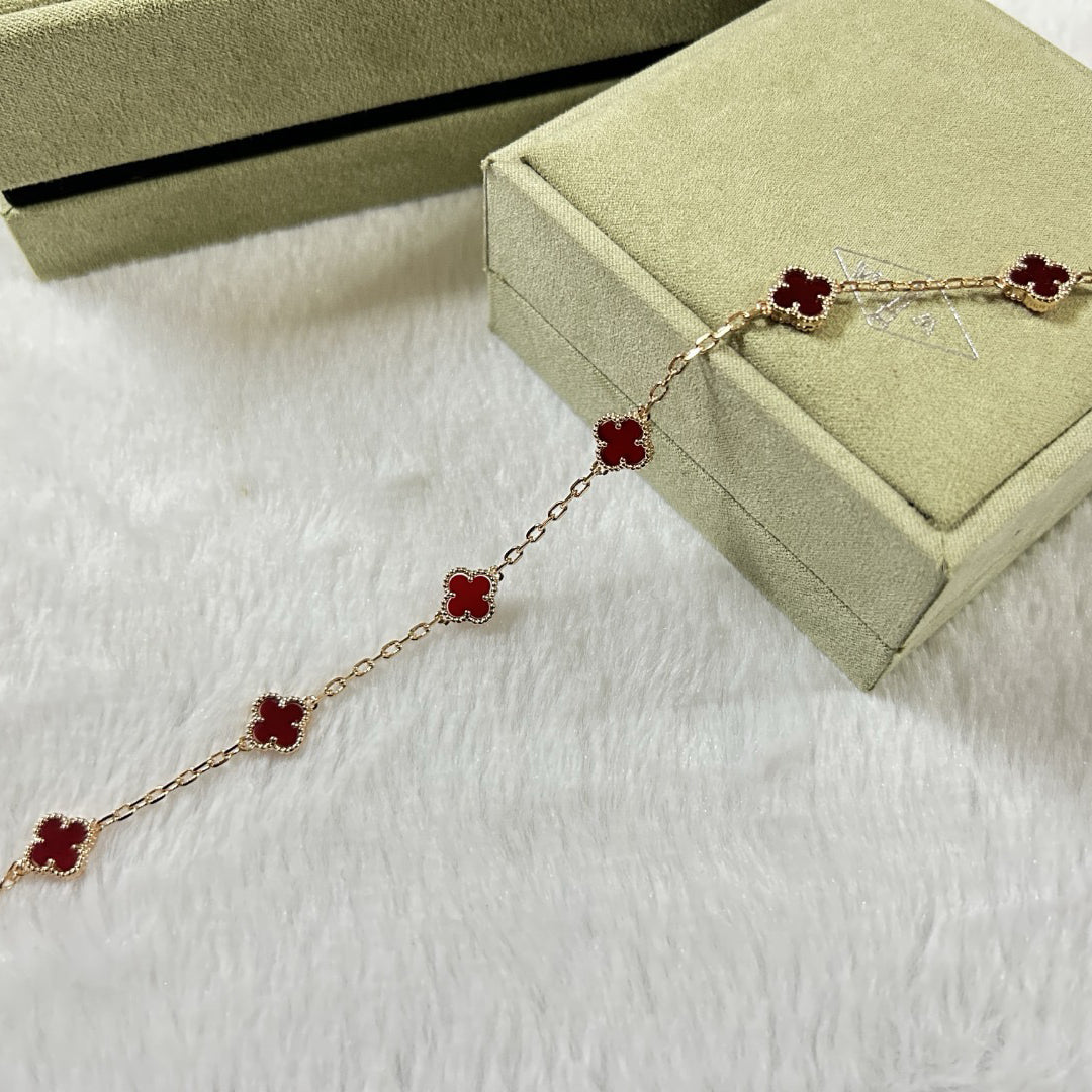 [[⭐DORISW] ]CLOVER 6 MOTIF RED AGATE BRACELET