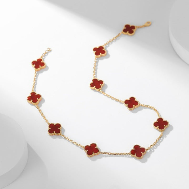 [⭐DORISW] CLOVER 10 MOTIFS CARNELIAN NECKLACE