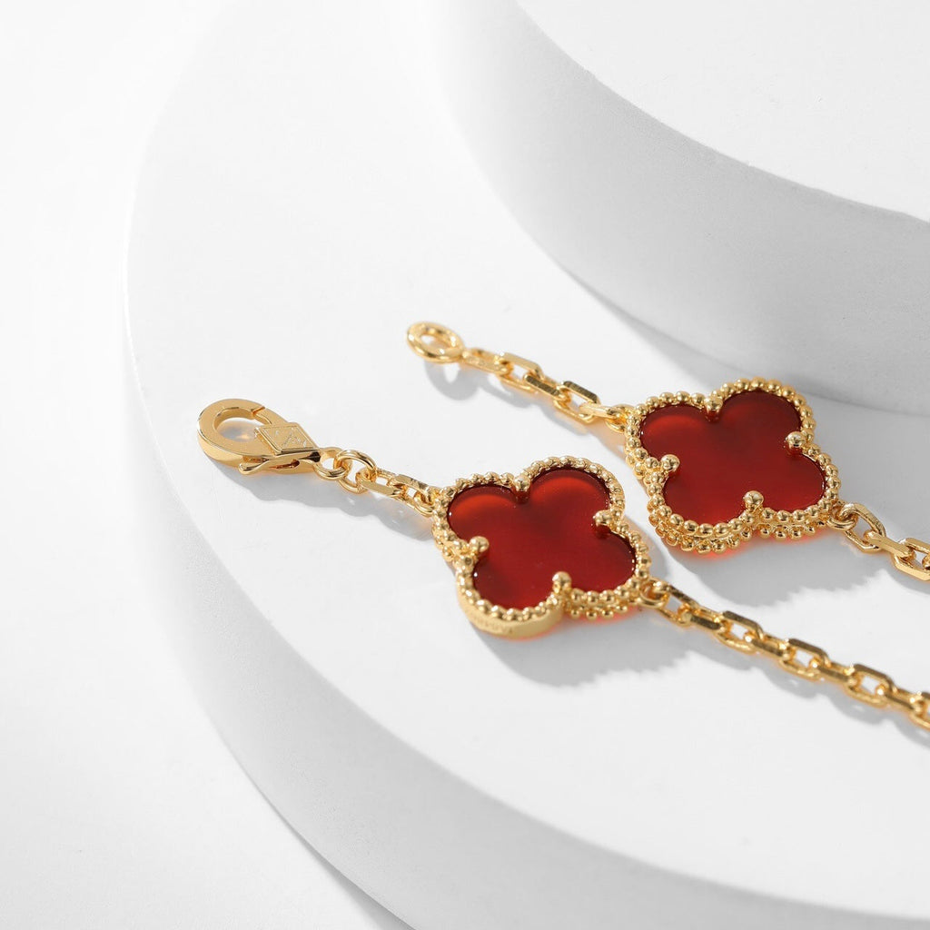 [⭐DORISW] CLOVER 10 MOTIFS CARNELIAN NECKLACE