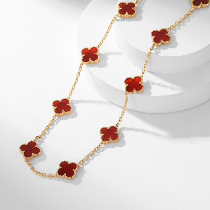 [⭐DORISW] CLOVER 10 MOTIFS CARNELIAN NECKLACE
