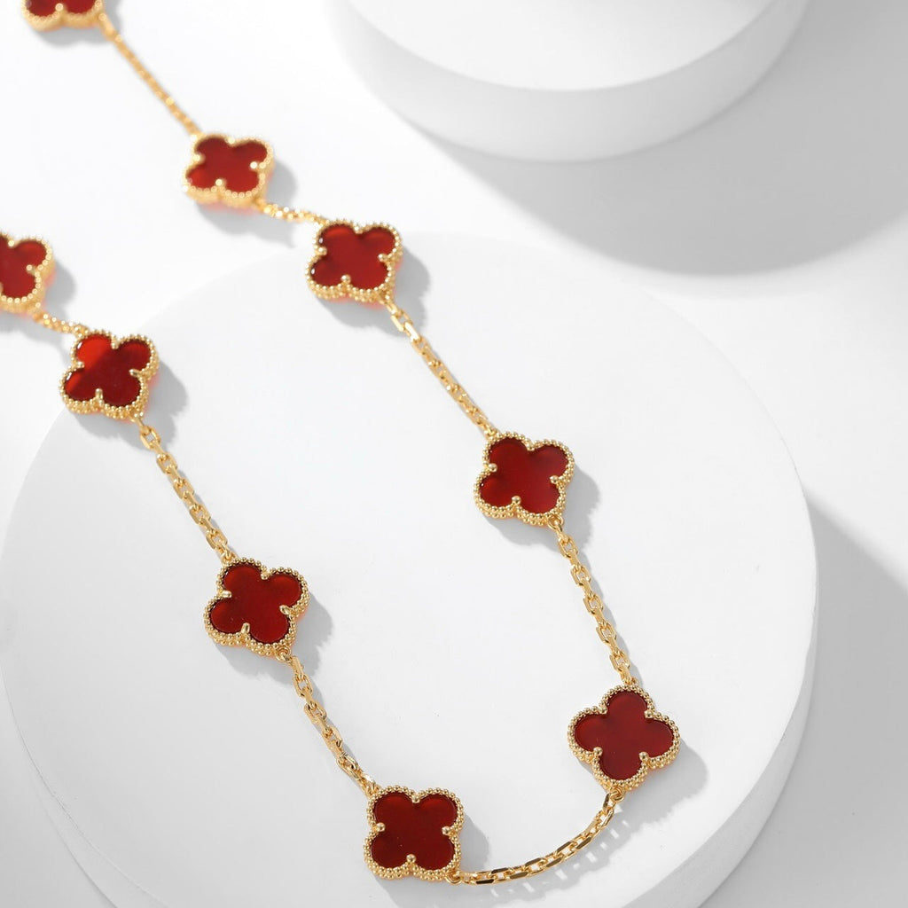 [⭐DORISW] CLOVER 10 MOTIFS CARNELIAN NECKLACE