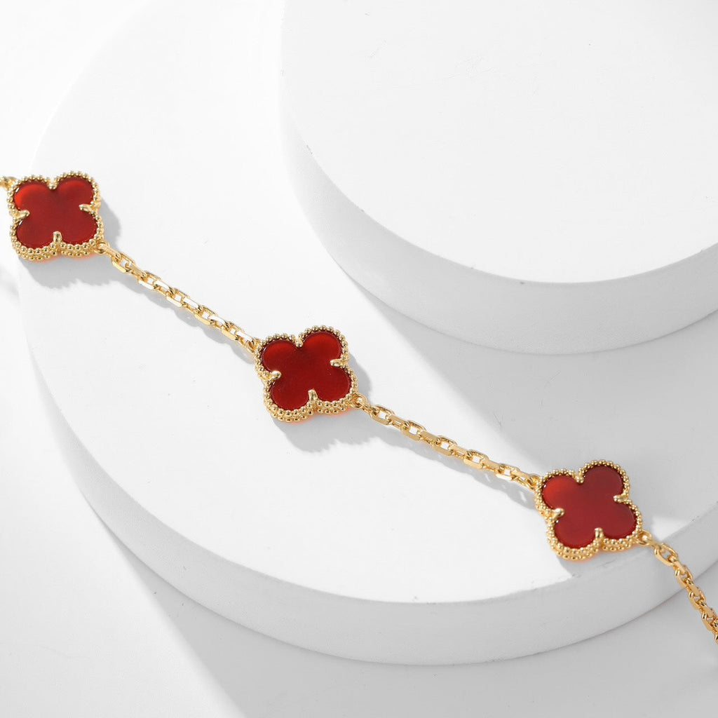 [⭐DORISW] CLOVER 10 MOTIFS CARNELIAN NECKLACE