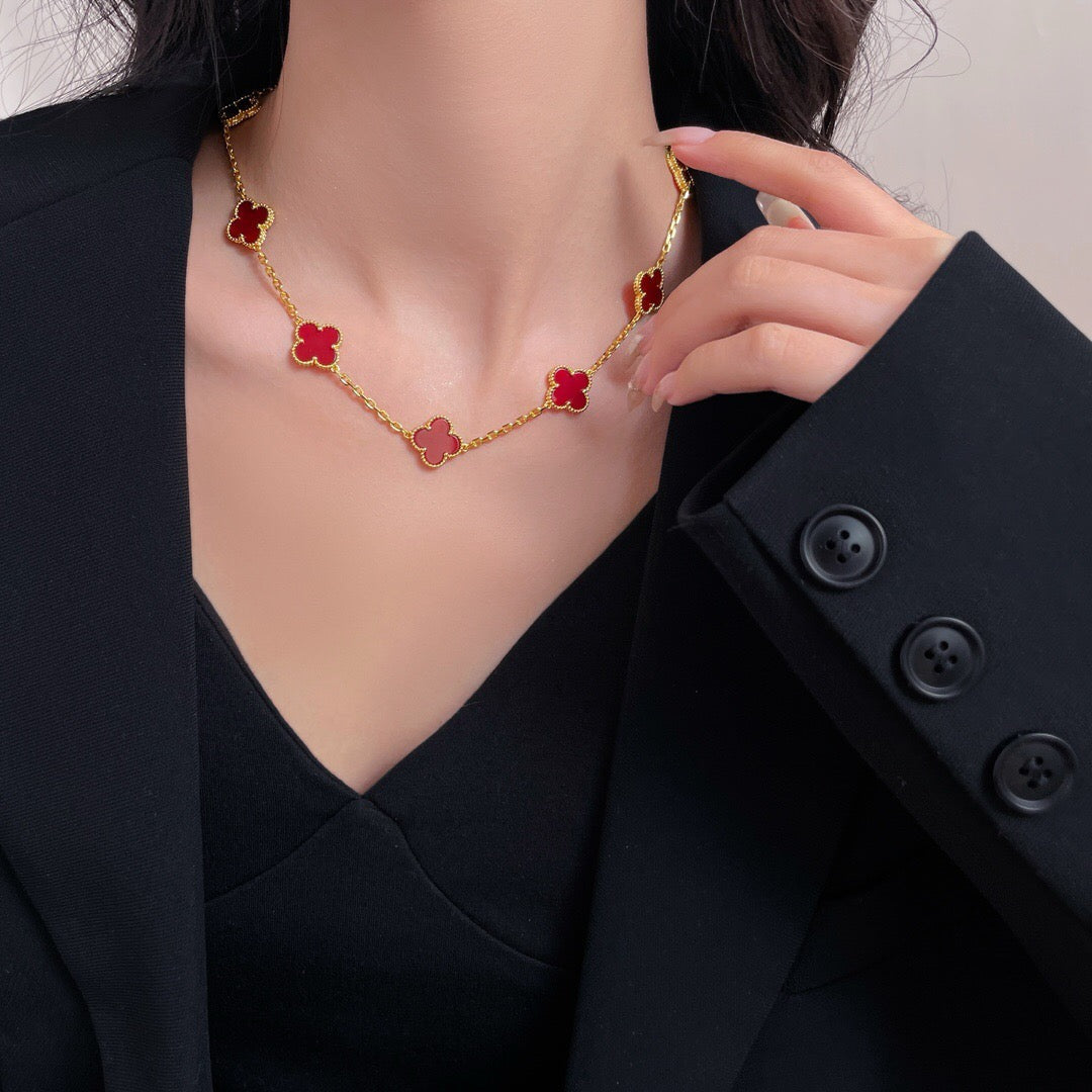 [⭐DORISW] CLOVER 10 MOTIFS CARNELIAN NECKLACE