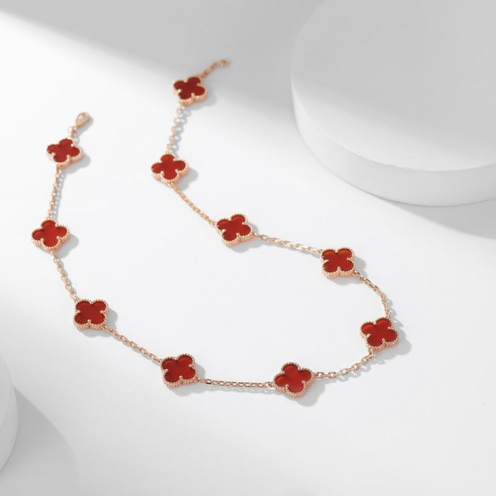 [⭐DORISW] CLOVER 10 MOTIFS CARNELIAN NECKLACE