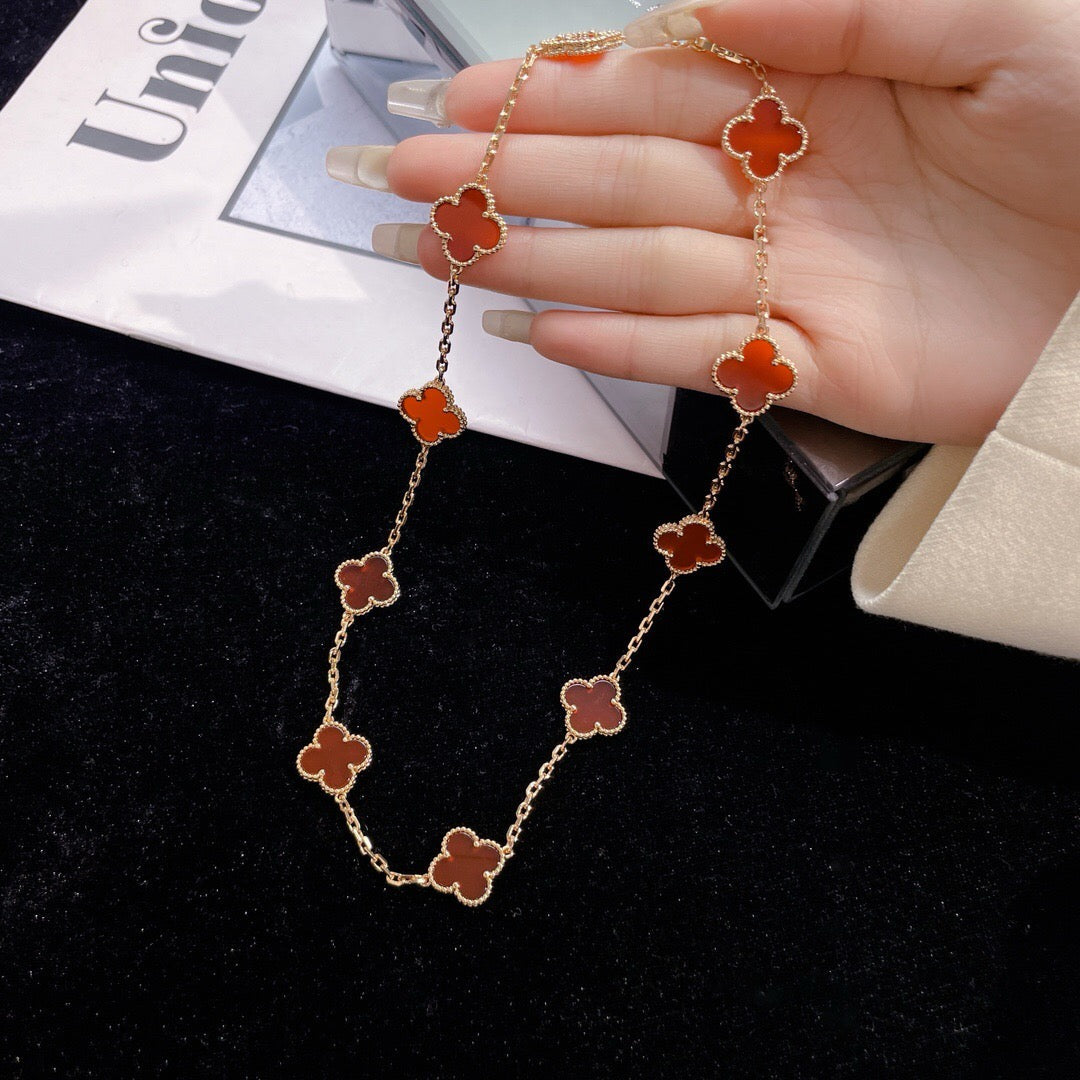 [⭐DORISW] CLOVER 10 MOTIFS CARNELIAN NECKLACE